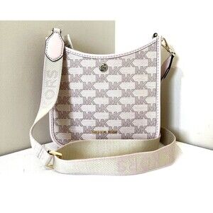 New Michael Kors Briley Small Messenger Crossbody Logo Jacquard Powder Blush